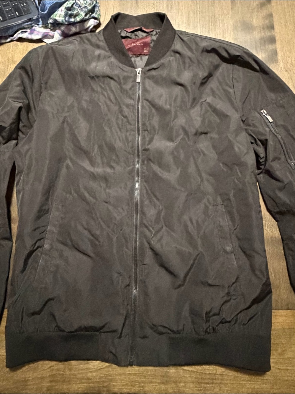 Zara Men's Black Bomber Jacket with Zipper Front